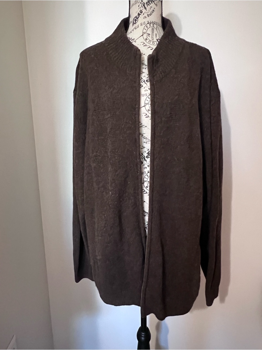 Pendleton 100% Shetland Wool Full Zip Cardigan Sweater Brown XXL